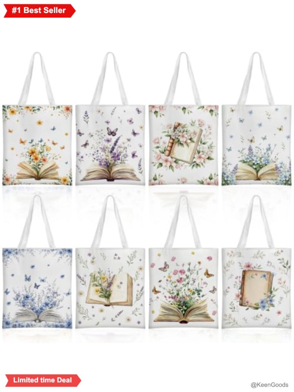 Canvas Tote Bags 8Pc Book Lover Reusable Grocery Bookish Librarian